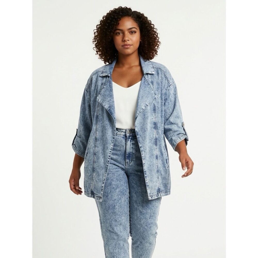ADYSON PARKER | Lightweight Open Front Chambray Denim Jacket Women’s Size Medium - Picture 1 of 8